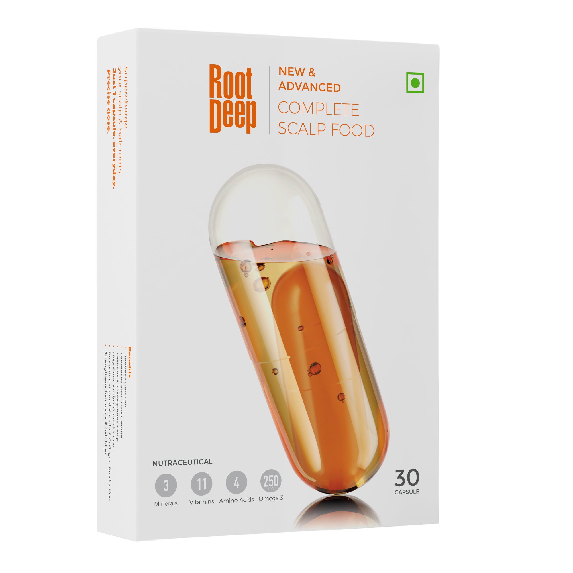 Root Deep Complete Scalp Food For Hair Fall Reduction, Hair Strengthening & Essential Nutrition (30 Day Supply)