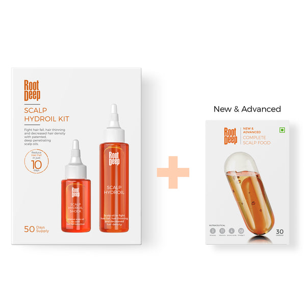 Root Deep Scalp Hydroil Kit & Complete Scalp Food - Topical & Oral Anti-Hair Fall Treatment For Hair Fall Reduction & Hair Growth