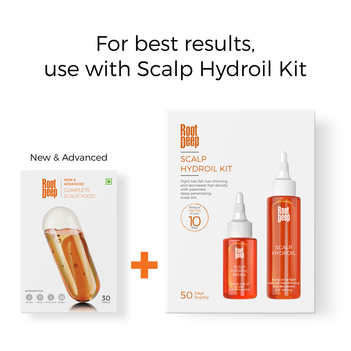 Root Deep Scalp Hydroil Kit & Complete Scalp Food - Topical & Oral Anti-Hair Fall Treatment For Hair Fall Reduction & Hair Growth